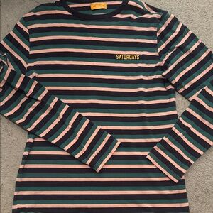 Saturdays New York City Striped Long Sleeve Shirt - Green and Pink